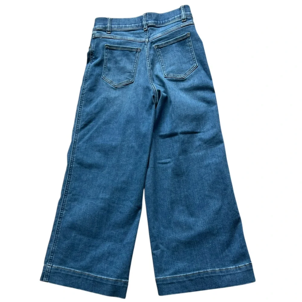 SPANX Crop Wide Leg Jeans Medium Wash Blue Denim Pull On Stretch Classic Size S - Picture 4 of 12